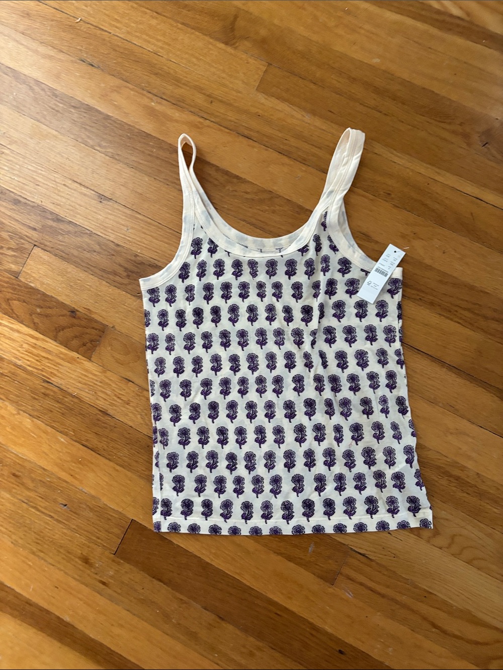 Women's Floral Print Tank Top - Purple on Cream